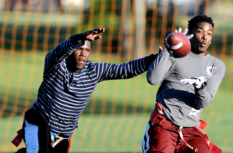 students playing flag ootball