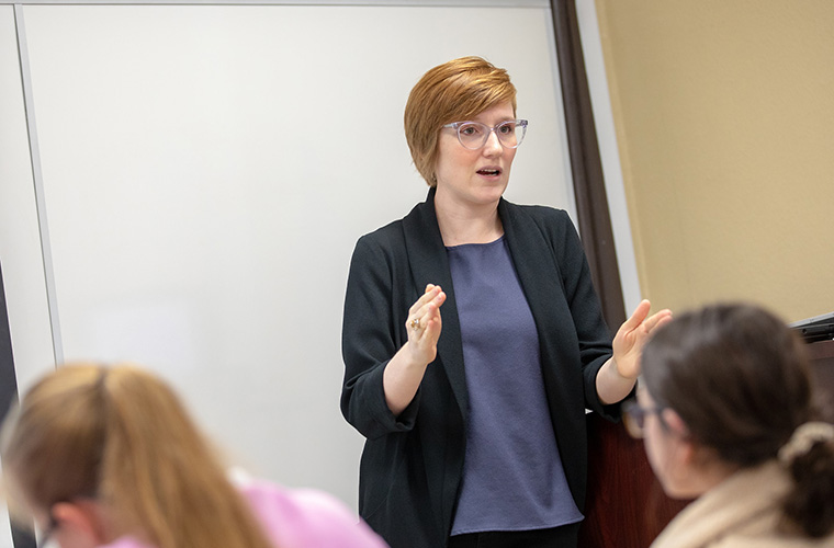 Psychology professor in front of class at UL Lafayette