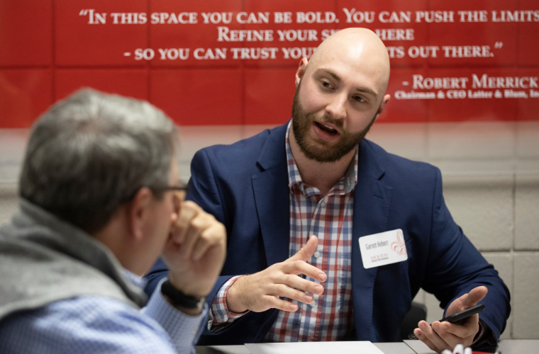 A University of Louisiana at Lafayette business student preparing for a pitch competition.
