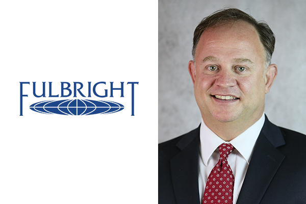 (Left) Fulbright logo (right) headshot of Dr. David S. Baker.