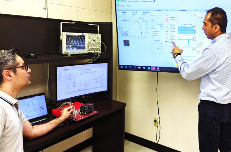 Engineers in the electrical and computer engineering department at the University of Louisiana and Lafayette assessing electric energy.