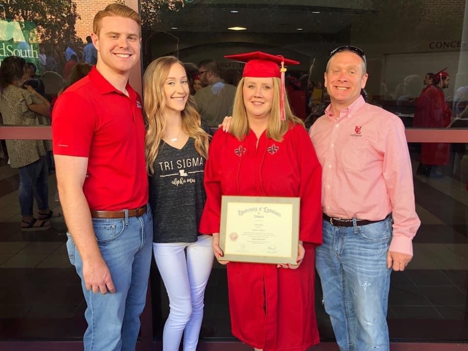 University of Louisiana at Lafayette Linda Miller at graduation with her education degree