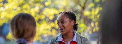 A University of Louisiana at Lafayette student leads a tour on campus
