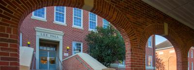 Entry to UL Lafayette's Lee Hall through the Walk of Honor