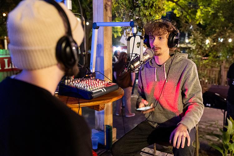 Student recording an interview